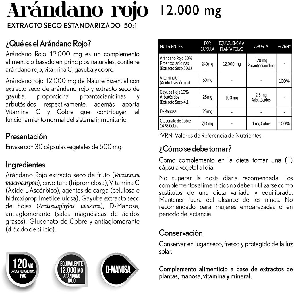 Arándano Rojo / 12.000mg / 30 Cápsulas / Nature Essential. - Imagen 4