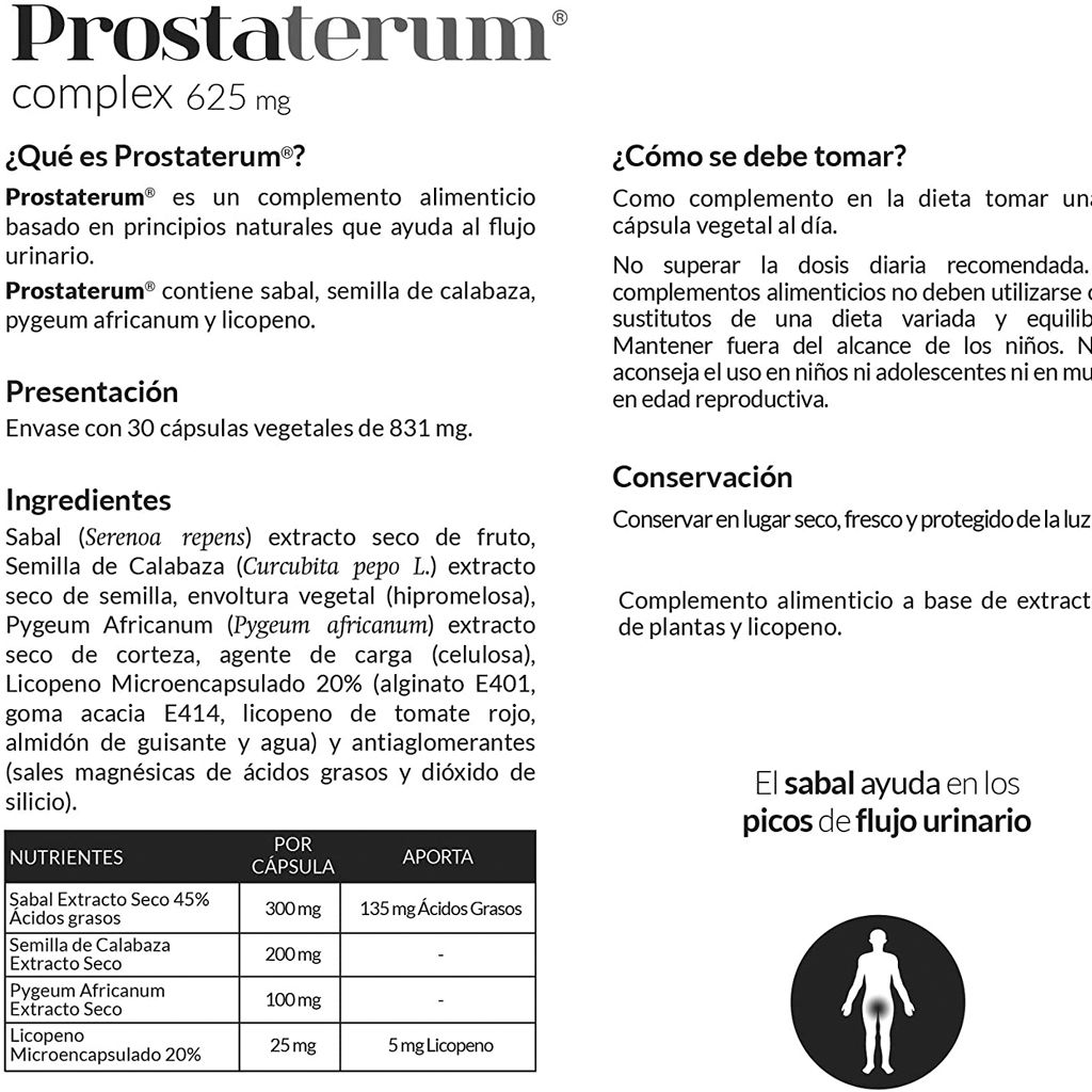 Prostaterum Complex / 625 mg / 30 Cápsulas / Nature Essential.(30/06/28) - Imagen 4