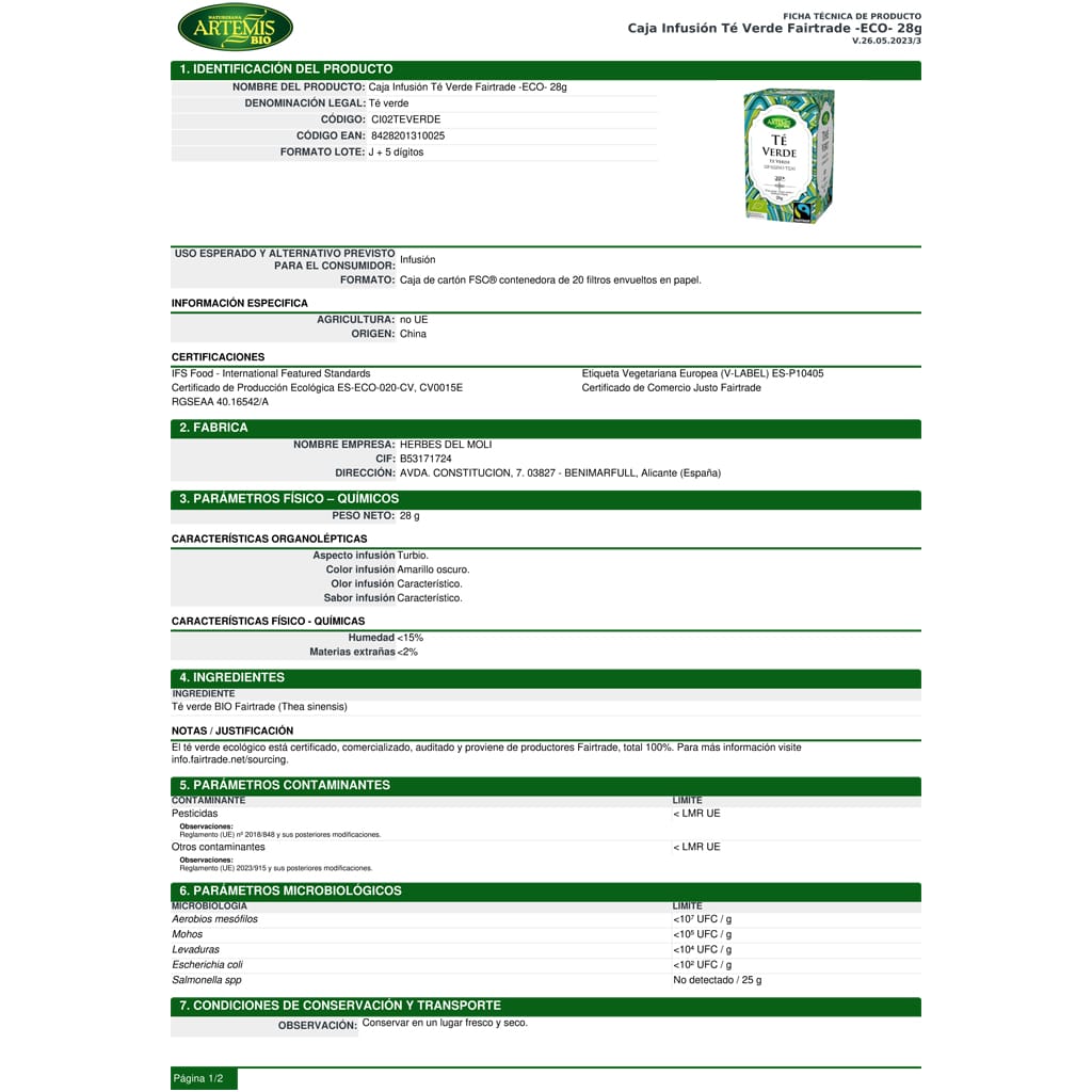Té Verde Ficha Técnica1