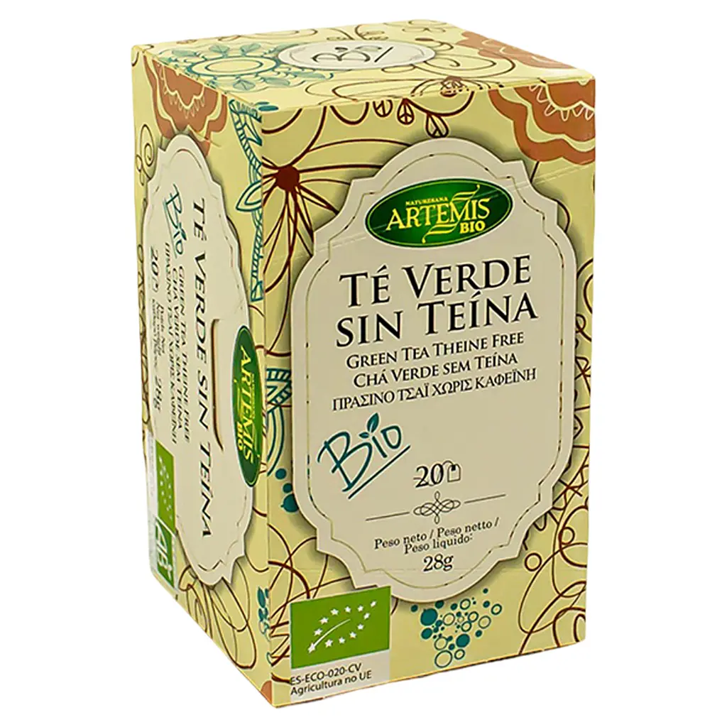 Caja Lateral Izquierdo Té Verde sin teína ecológico de Artemis Bio con 20 bolsitas veganas